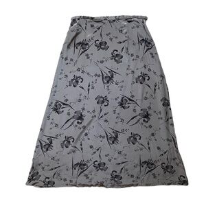 Vintage Moda Seta Sandra King Romantic Goth Grey Floral Silk Slip Midi Skirt 12